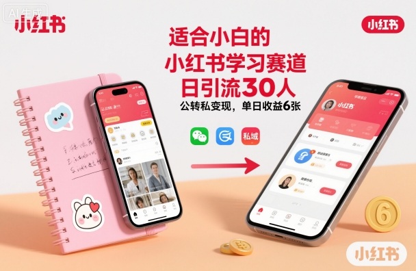适合小白的小红书学习赛道，日引流30人，公转私变现，单日收益6张-韬哥副业项目资源网