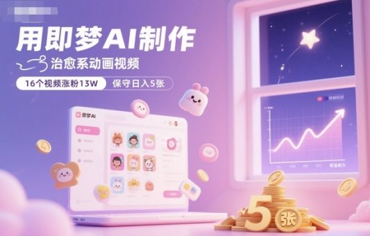 用即梦AI制作治愈系动画视频，16个视频涨粉13W，保守日入5张-韬哥副业项目资源网