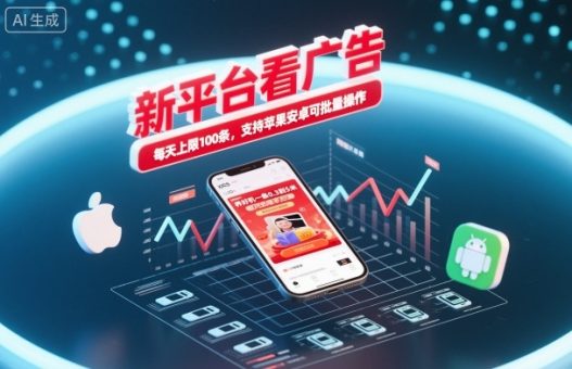 新平台看广告，养好机一条0.3到5米，每天上限100条，支持苹果安卓可批量操作-韬哥副业项目资源网