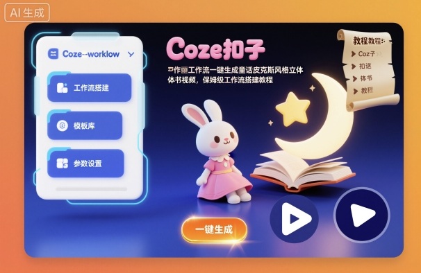 Coze扣子工作流一键生成童话皮克斯风格立体书视频，保姆级工作流搭建教程-韬哥副业项目资源网