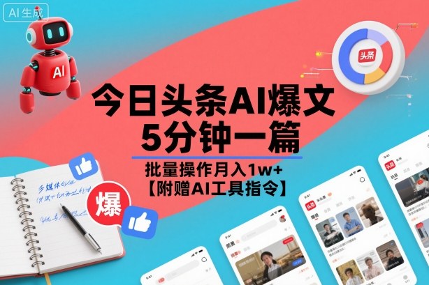 今日头条AI爆文,5分钟一篇,批量操作月入1w+【附赠AI工具指令】-韬哥副业项目资源网