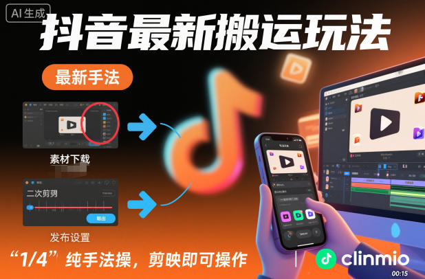 抖音最新搬运玩法，纯手法操作，剪映即可操作-韬哥副业项目资源网