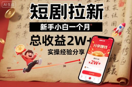 短剧拉新新手小白一个月总收益2W+实操经验分享-韬哥副业项目资源网