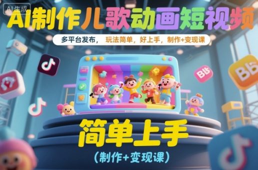 AI制作儿歌动画短视频,多平台发布,玩法简单,好上手,制作+变现课-韬哥副业项目资源网