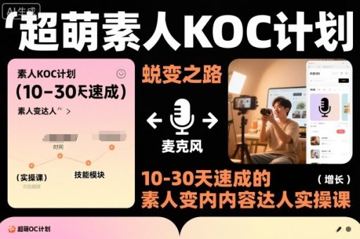 超萌素人KOC计划,10-30天速成的素人变内容达人实操课,适合想做短剧小说推文电商推广的素人入局-韬哥副业项目资源网