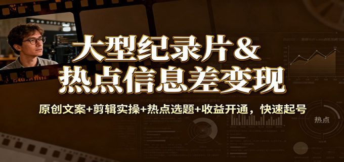 大型纪录片&热点信息差变现:原创文案+剪辑实操+热点选题+收益开通,快速起号-韬哥副业项目资源网