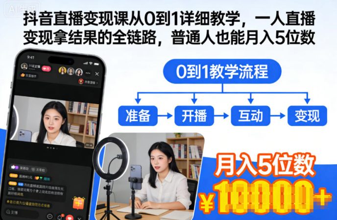 抖音直播变现课从0到1详细教学,一人直播变现拿结果的全链路,普通人也能月入5位数-韬哥副业项目资源网