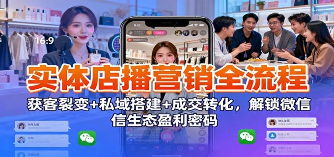 实体店播营销全流程：获客裂变+私域搭建+成交转化，解锁微信生态盈利密码-韬哥副业项目资源网