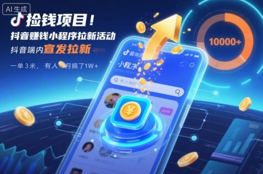 捡钱项目!抖音賺钱小程序拉新活动,抖音端内宣发拉新,一单3米,有人半个月搞了1W+-韬哥副业项目资源网