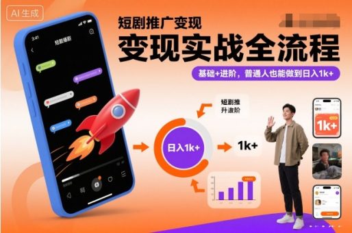 短剧推广变现实战全流程，基础+进阶，普通人也能做到日入1k+-韬哥副业项目资源网
