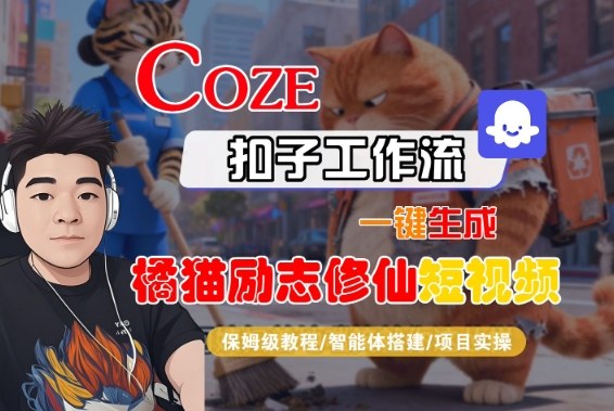 Coze扣子智能体工作流一键生成“橘猫励志修仙“短视频，全流程保姆级教学-韬哥副业项目资源网