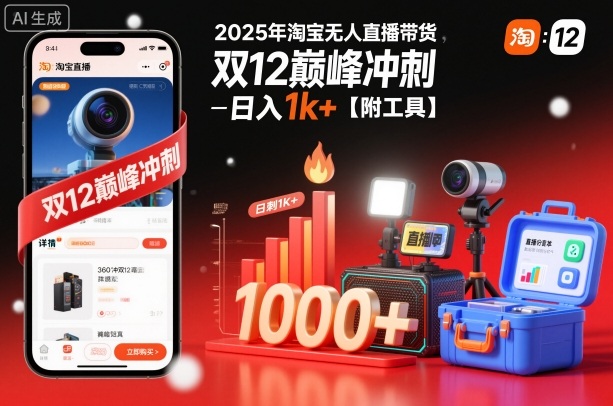 2025年淘宝无人直播带货，冲刺双12，日入1k+【附工具】【揭秘】-韬哥副业项目资源网