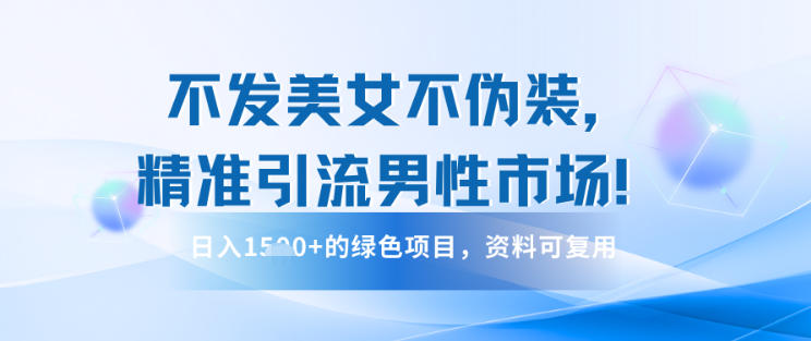 不发美女不伪装，精准引流男性市场！日入多张的绿色项目，资料可复用-韬哥副业项目资源网