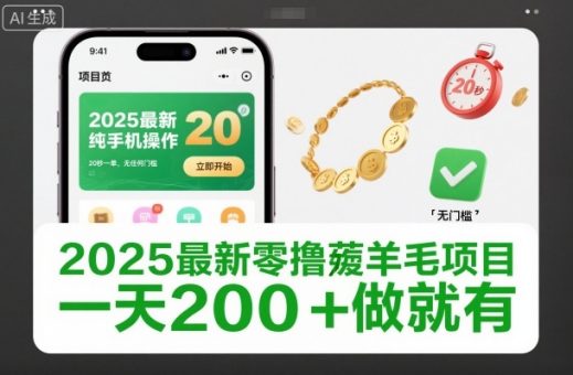2025最新零撸薅羊毛项目，纯手机操作，20秒一单，无任何门槛，一天200+做就有【揭秘】-韬哥副业项目资源网