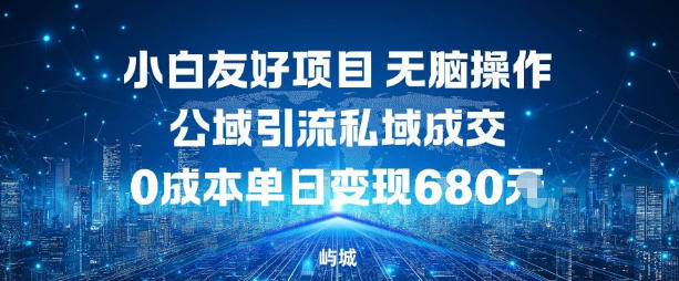 小白友好项目，无脑操作，公域引流私域成交，0成本单日变现680米-韬哥副业项目资源网