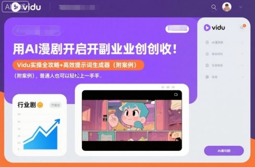用AI漫剧开启副业创收：Vidu实操全攻略+高效提示词生成器（附案例），普通人也可以轻松上手-韬哥副业项目资源网