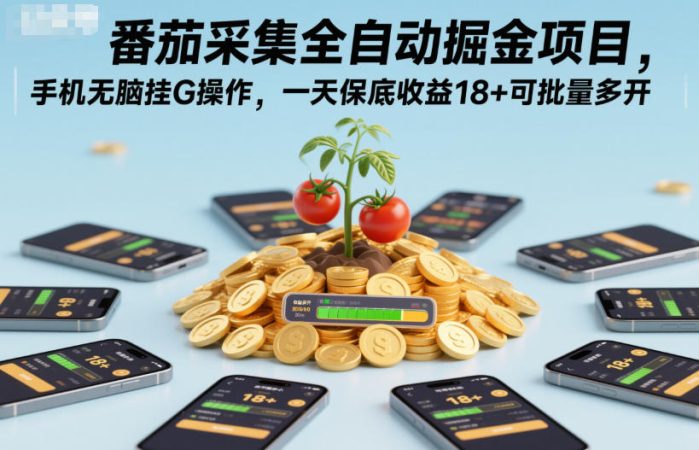 番茄采集全自动掘金项目，手机无脑挂G操作，一天保底收益18+可批量多开【揭秘】-韬哥副业项目资源网