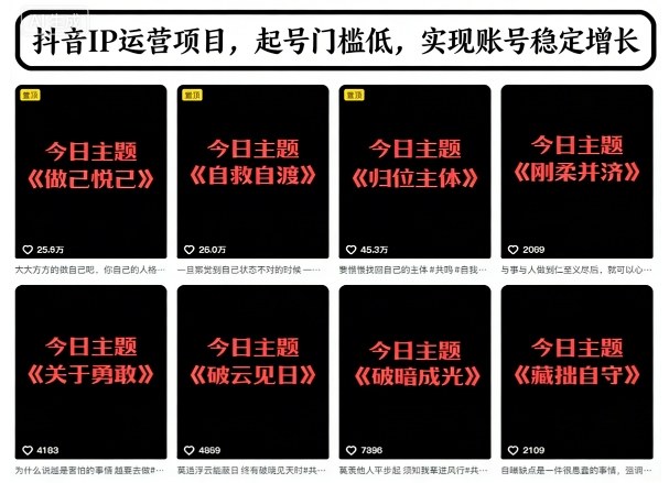 抖音IP运营项目，抖音今日主题玩法，起号门槛低，实现账号稳定增长-韬哥副业项目资源网