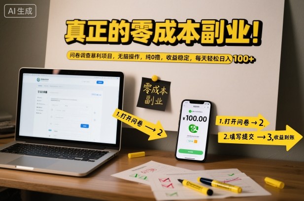真正的零成本副业!问卷调查暴利项目,无脑操作,纯0撸,收益稳定,每天轻松日入100+【揭秘】-韬哥副业项目资源网