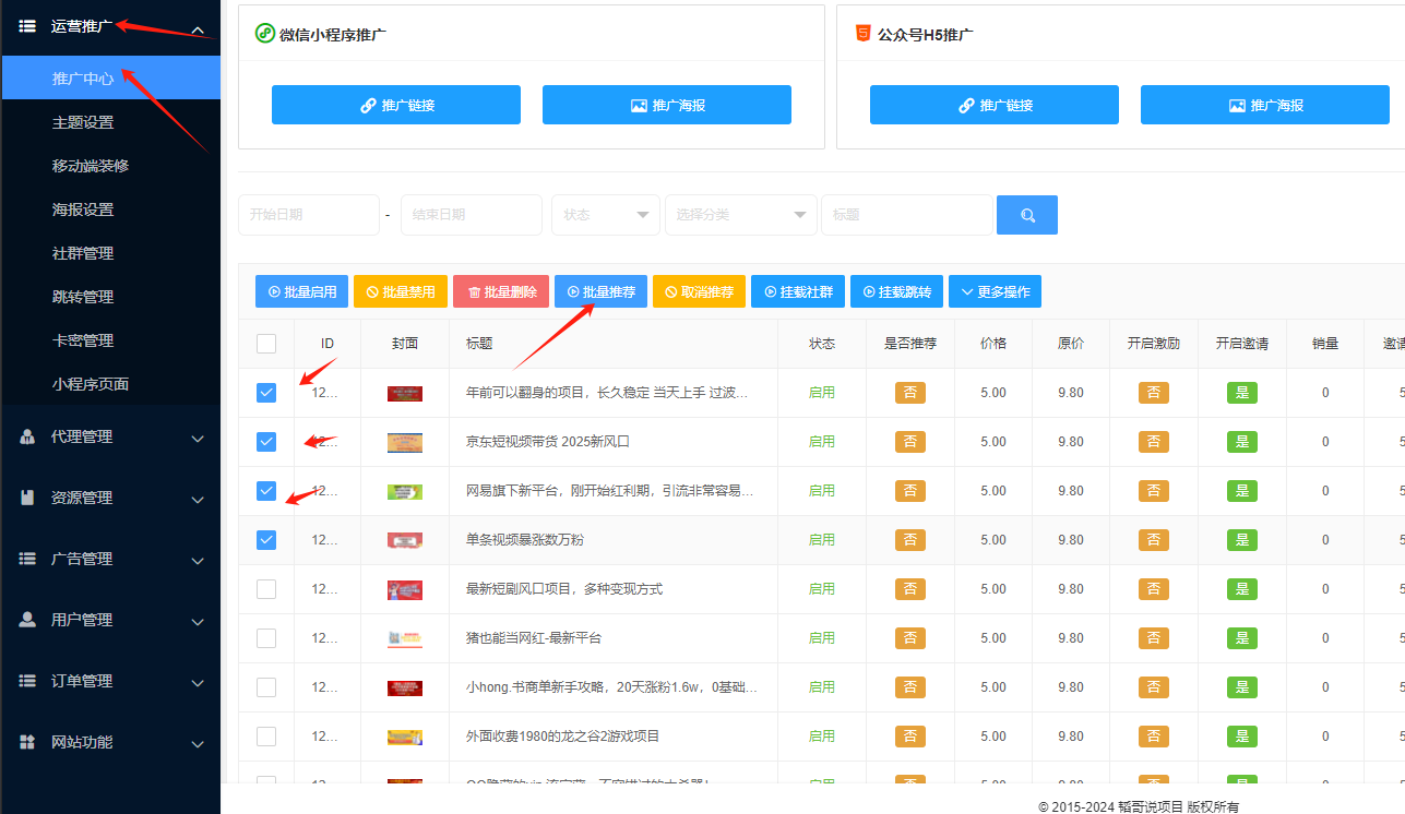全网项目平台开通分站后设置教程