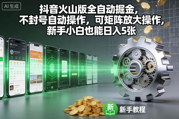 抖音火山版全自动掘金,不封号自动操作,可矩阵放大操作,新手小白也能日入5张【揭秘】-韬哥副业项目资源网