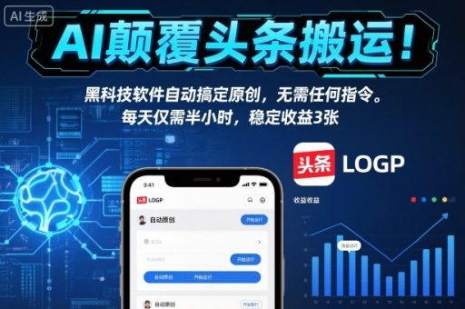 AI颠覆头条搬运!黑科技软件自动搞定原创,无需任何指令。每天仅需半小时,稳定收益3张【揭秘】-韬哥副业项目资源网