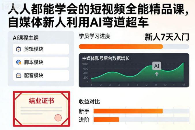 人人都能学会的短视频全能精品课，自媒体新人利用AI弯道超车-韬哥副业项目资源网