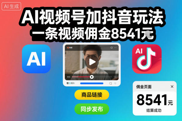 AI视频号加抖音玩法，一条视频佣金8541米-韬哥副业项目资源网