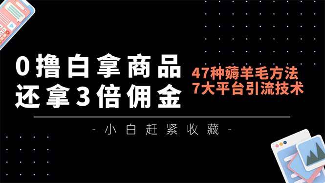(16780期)0撸白拿商品,还拿3倍佣金,47种薅羊毛方法,7大平台全方位引流技术教学,精专月入过万-韬哥副业项目资源网