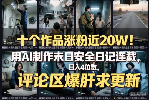 十个作品涨粉近20W!用AI制作末日安全日记连载,日入4位数,评论区爆肝求更新(附详细步骤)-韬哥副业项目资源网