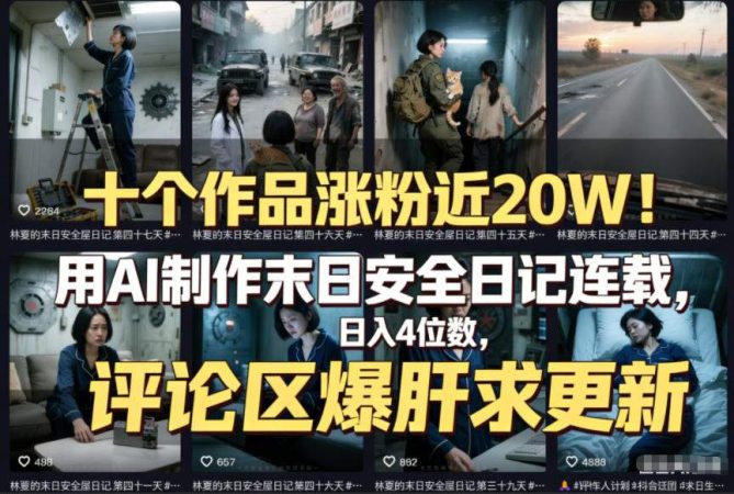 十个作品涨粉近20W!用AI制作末日安全日记连载,日入4位数,评论区爆肝求更新(附详细步骤)-韬哥副业项目资源网
