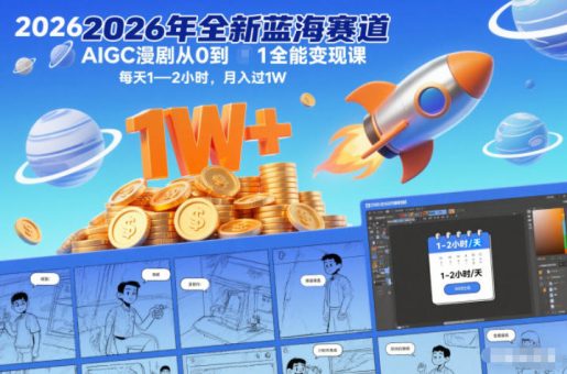 2026年全新蓝海赛道AIGC漫剧从0到1全能变现课，每天1—2小时，月入过1W-韬哥副业项目资源网