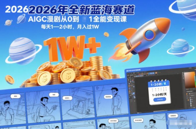 2026年全新蓝海赛道AIGC漫剧从0到1全能变现课,每天1—2小时,月入过1W-韬哥副业项目资源网