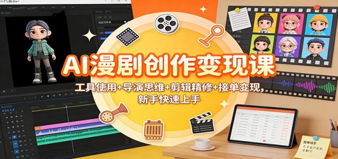 AI漫剧创作变现课：工具使用+导演思维+剪辑精修+接单变现，新手快速上手-韬哥副业项目资源网