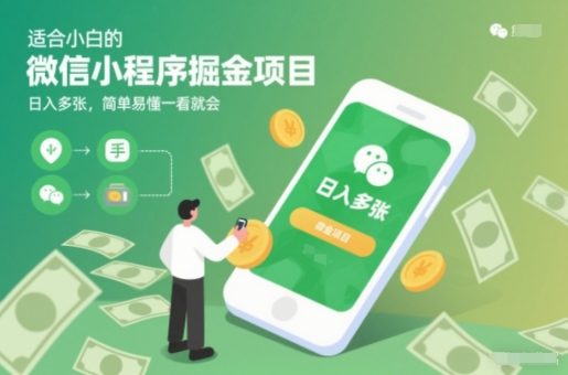 适合小白的微信小程序掘金项目，日入多张，简单易懂一看就会【揭秘】-韬哥副业项目资源网