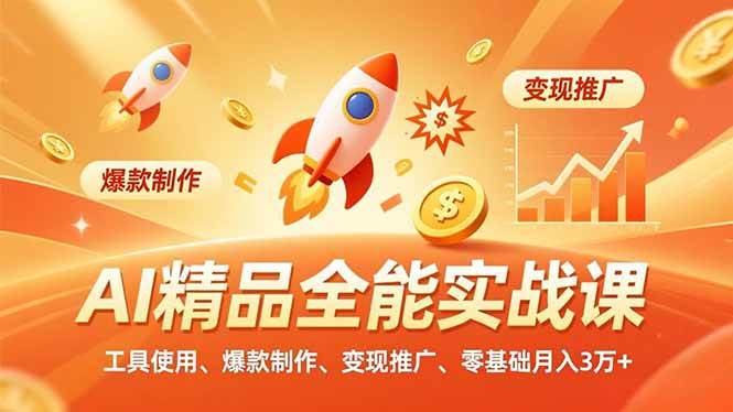 （16785期）AI精品全能实战课，工具使用、爆款制作、变现推广，零基础月入3万+-韬哥副业项目资源网