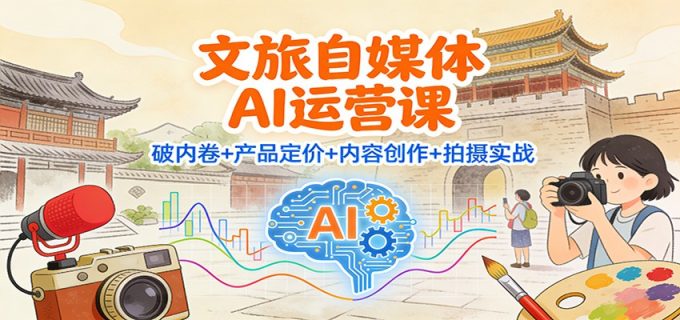 文旅自媒体AI运营课:破内卷+产品定价+内容创作+拍摄实战-韬哥副业项目资源网