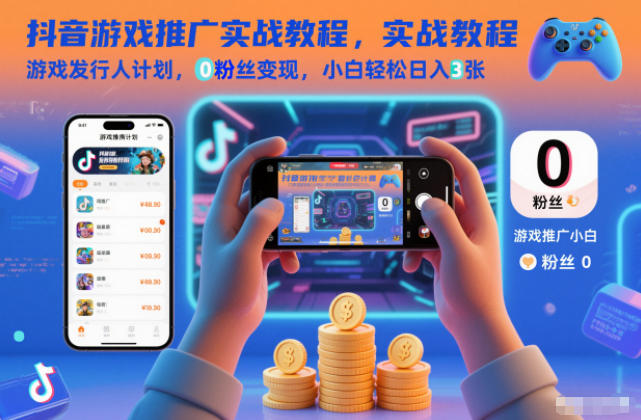 抖音游戏推广实战教程，游戏发行人计划，0粉丝变现，小白轻松日入3张-韬哥副业项目资源网