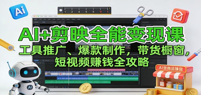 AI+剪映全能变现课:工具推广、爆款制作、带货橱窗,短视频赚钱全攻略-韬哥副业项目资源网