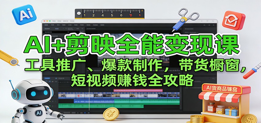 AI+剪映全能变现课:工具推广、爆款制作、带货橱窗,短视频赚钱全攻略 AI+剪映全能变现课:工具推广、爆款制作、带货橱窗,短视频赚钱全攻略