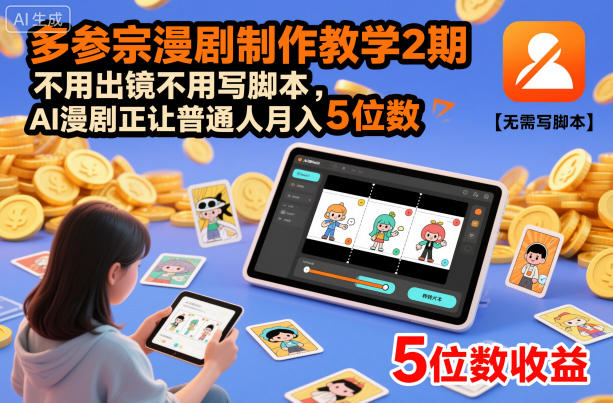 多参宗漫剧制作教学2期，不用出镜不用写脚本，AI漫剧正让普通人月入5位数（更新）-韬哥副业项目资源网