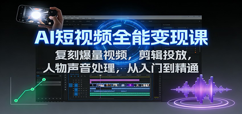AI短视频全能变现课:复刻爆量视频,剪辑投放,人物声音处理,从入门到精通-韬哥副业项目资源网