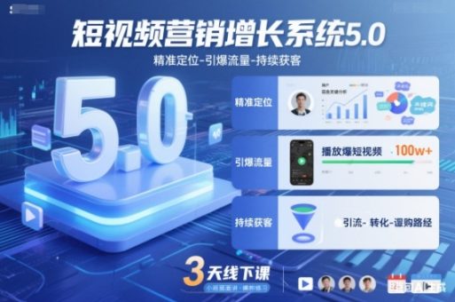 短视频营销增长系统5.0，精准定位-引爆流量-持续获客，3天线下课（音频+图片）-韬哥副业项目资源网