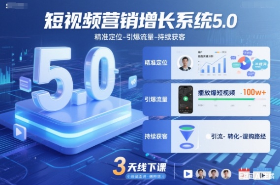 短视频营销增长系统5.0，精准定位-引爆流量-持续获客，3天线下课（音频+图片）-韬哥副业项目资源网