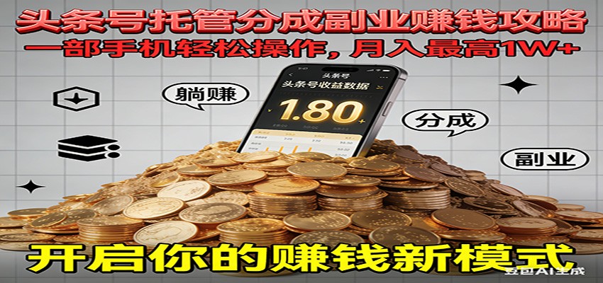 全程托管今日头条，一部手机就可以开干，最高躺赚1W+-韬哥副业项目资源网