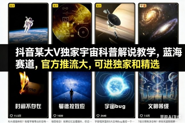 抖音某大V独家宇宙科普解说教学,蓝海赛道,官方推流大,可进独家和精选-韬哥副业项目资源网