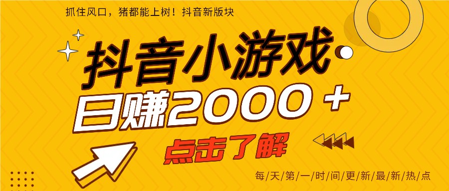 25年爆火的抖音小游戏项目，一部手机日入2000+-韬哥副业项目资源网