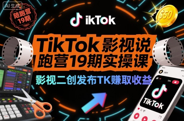 TikTok影视解说陪跑营19期实操课，影视二创发布TK賺取收益，万播收益50美金（更新）-韬哥副业项目资源网