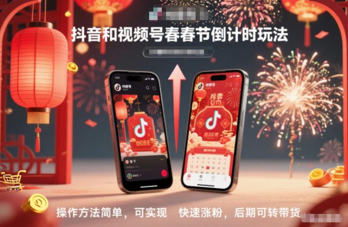 抖音和视频号，春节倒计时玩法，操作方法简单，可实现快速涨粉，后期可转带货-韬哥副业项目资源网