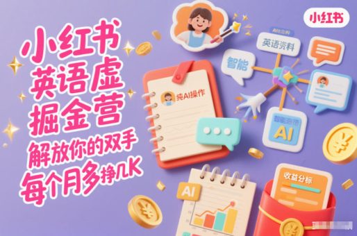 小红书英语虚拟资料掘金营，纯AI操作，解放你的双手，每个月多挣几K-韬哥副业项目资源网